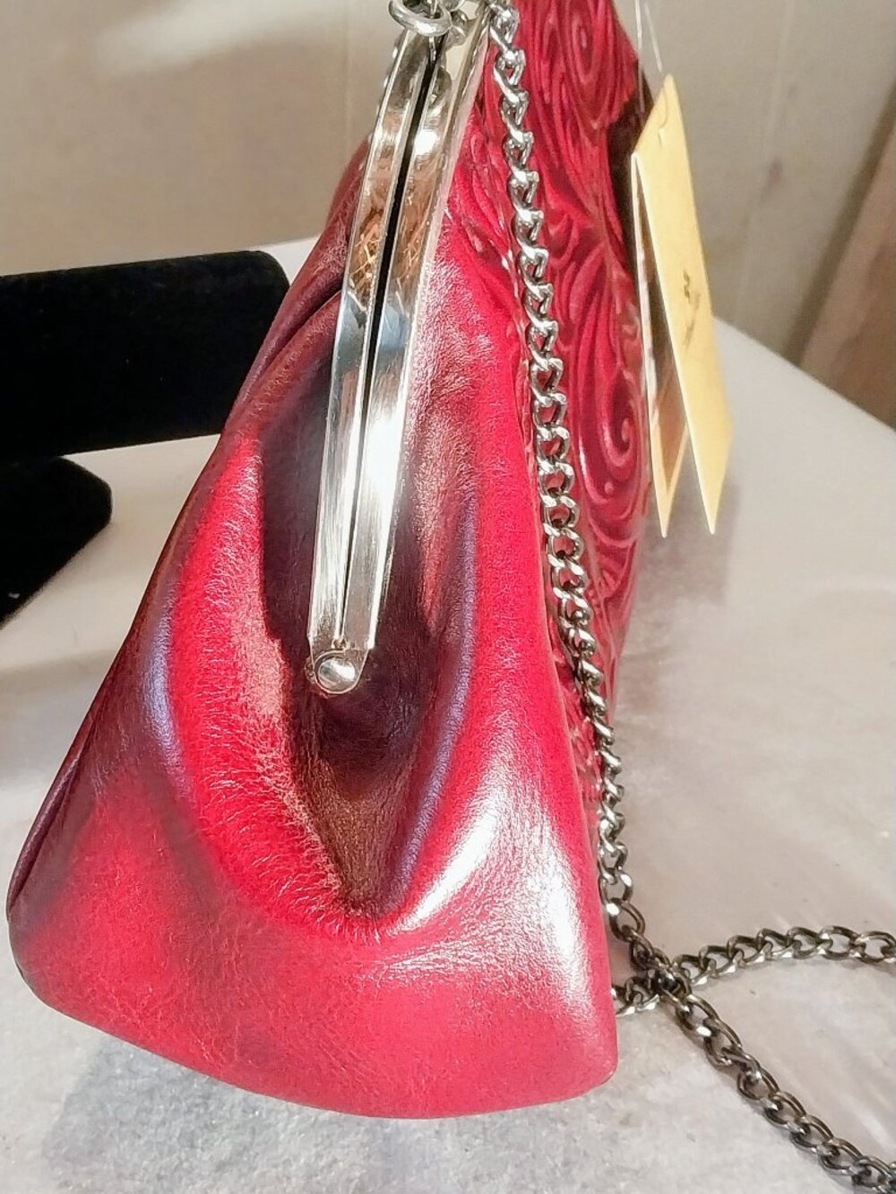 NWT Patricia Nash Leather Mia Frame Handbag Tooled Oxblood Red 15.5X10.5X5 - Picture 5 of 12